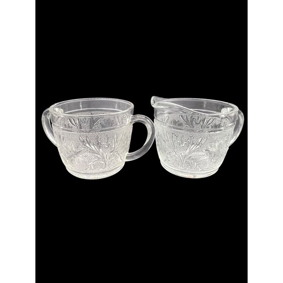 Vintage 1980's Tiara Clear Sandwich Glass Cream and Sugar with handles, no lid - Picture 4 of 9